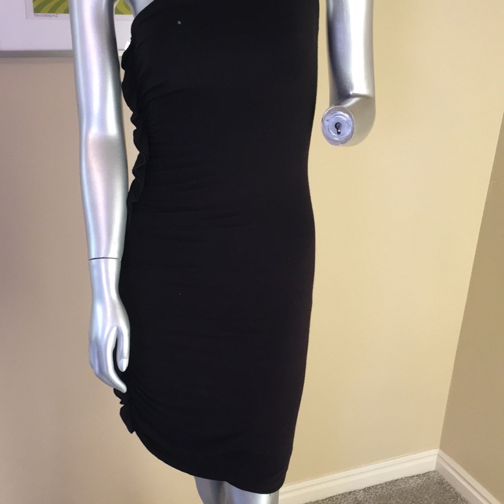 One Shoulder Ruched / Shirred Ruffle Dress - Picture 3 of 13